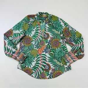 Boden tropical fruit print cotton long sleeve blouse Vneck blouse Size 2